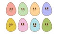 Set trendy groovy Easter eggs stickers. Happy Easter Day. Funky happy egg character in trendy retro 60s 70s style