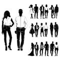 Set of trendy guys and girls vector. Fashionable man and woman vector. Fashionable young couples. Fashion concept vector black