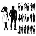 Set of trendy guys and girls vector. Fashionable man and woman vector. Fashionable young couples. Fashion concept vector black