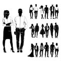 Set of trendy guys and girls vector. Fashionable man and woman vector. Fashionable young couples. Fashion concept vector black