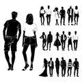 Set of trendy guys and girls vector. Fashionable man and woman vector. Fashionable young couples. Fashion concept vector black