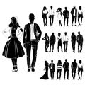 Set of trendy guys and girls vector. Fashionable man and woman vector. Fashionable young couples. Fashion concept vector black