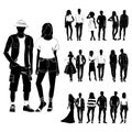 Set of trendy guys and girls vector. Fashionable man and woman vector. Fashionable young couples. Fashion concept vector black