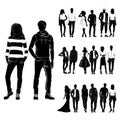 Set of trendy guys and girls vector. Fashionable man and woman vector. Fashionable young couples. Fashion concept vector black