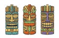 Set of hawaii tiki mask or face idol. Ethnic totem Royalty Free Stock Photo