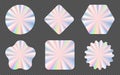 Set of trendy holographic colored stickers and decals of different shapes, vector illustration