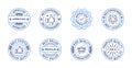 Set of 8 trendy linear badges, labels, stickers for social media, product design, packaging. Royalty Free Stock Photo