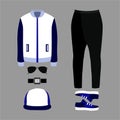 Set of trendy men's clothes. Outfit of man pants, blazer and ac Royalty Free Stock Photo