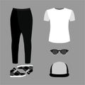 Set of trendy men's clothes. Outfit of man pants, t-shirt and a