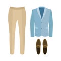 Set of trendy men's clothes with pants, jacket and loafers.