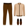 Set of trendy men's clothes with pants, jacket and moccasins