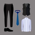 Set of trendy men's clothes with pants,shirt, vest and accessori