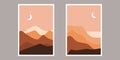 Set of trendy minimalist landscape abstract contemporary collages vector, moon mountain lake illustration vector 7