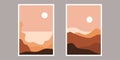 Set of trendy minimalist landscape abstract contemporary collages vector, moon mountain lake illustration vector 9