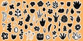 Set of trendy stickers with leaves and flowers.