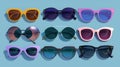 A set of trendy sunglasses designed to protect from the sun's rays. Shades for hipsters with colorful protective Royalty Free Stock Photo