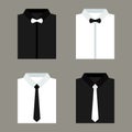 Set of trendy white and black mens shirts with ties and bow tie Royalty Free Stock Photo