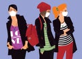 Set of trendy women wearing stylish surgical mask : Vector Illustration