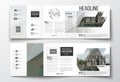 Set of tri-fold brochures, square design templates. Polygonal background, blurred image, urban landscape, modern stylish Royalty Free Stock Photo