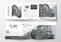 Set of tri-fold brochures, square design templates. Polygonal background, blurred image, urban landscape, modern stylish Royalty Free Stock Photo