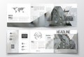 Set of tri-fold brochures, square design templates. Polygonal background, blurred image, urban landscape, modern stylish Royalty Free Stock Photo