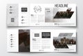 Set of tri-fold brochures, square design templates. Polygonal background, blurred image, urban landscape, Paris Royalty Free Stock Photo