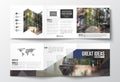 Set of tri-fold brochures, square design templates. Royalty Free Stock Photo