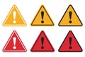 Set of triangle caution icons. Caution sign. Vector illustration Royalty Free Stock Photo