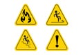 Set triangle danger sign Flammable Liquid, wet flor, staircase signs isolated on white background. Royalty Free Stock Photo