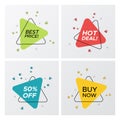Set of triangle flat sale tags with particle blast
