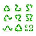 Set of triangle green arrows. Triangle shape Recycling. Clear planet concept. Motion logo organic element. Environmental icon.