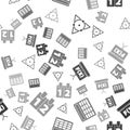 Set Triangle math, Calculator, Chalkboard and Calendar on seamless pattern. Vector