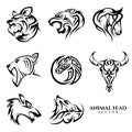 Set of tribal animal head vector icon symbol for element design on the white background