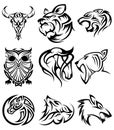 Set of tribal animal head vector icon symbol for element design on the white background