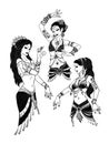 Set of Tribal Dancer Girls. Vector Illustration in Hand Drawn Style for Your Design and Artworks.