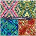 Set of tribal doddle rhombus seamless pattern