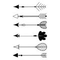 Set tribal ethnic arrows, dividers, native indian bow boho in doodle style isolated on white background. Collection Royalty Free Stock Photo