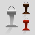 Set of Tribune for performances speaker with microphones on stage, a templates for design activities, vector illustration. Royalty Free Stock Photo