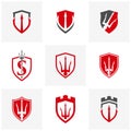 Set of Trident with Shield logo design Royalty Free Stock Photo