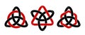 Set of triquetra knots with circle, triangle and hexagon shapes made of intertwined mobius stripes. Stylized celtic trinity