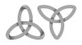 Set of 2 Triquetra knots made of metallic intersected strips. Celtic trinity symbol. Vector illustration Royalty Free Stock Photo