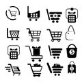 SET OF TROLLEY SHOP THIN LINE VECTOR SILHOUETTE