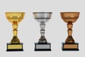 Set of trophies on white