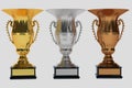 Set of trophies on white