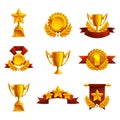 Set of trophy, medals and award.