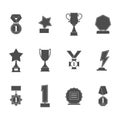 Set trophy winner award icon collection isolated on white background. Prizes and rewards silhouettes.