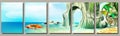 Set of tropical beach backgrounds, summer design, vector drawing Royalty Free Stock Photo