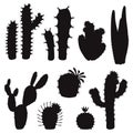 Set of Tropical cactus trees Silhouettes Royalty Free Stock Photo
