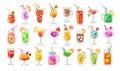 Set of tropical cocktails. Collection of summer drinks with fruits and berries. Flat style cartoon vector illustration Royalty Free Stock Photo