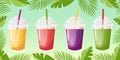 Set of tropical cocktails. Summer non alcoholic holiday and beach party drinks. Orange or pineapple juice, watermelone